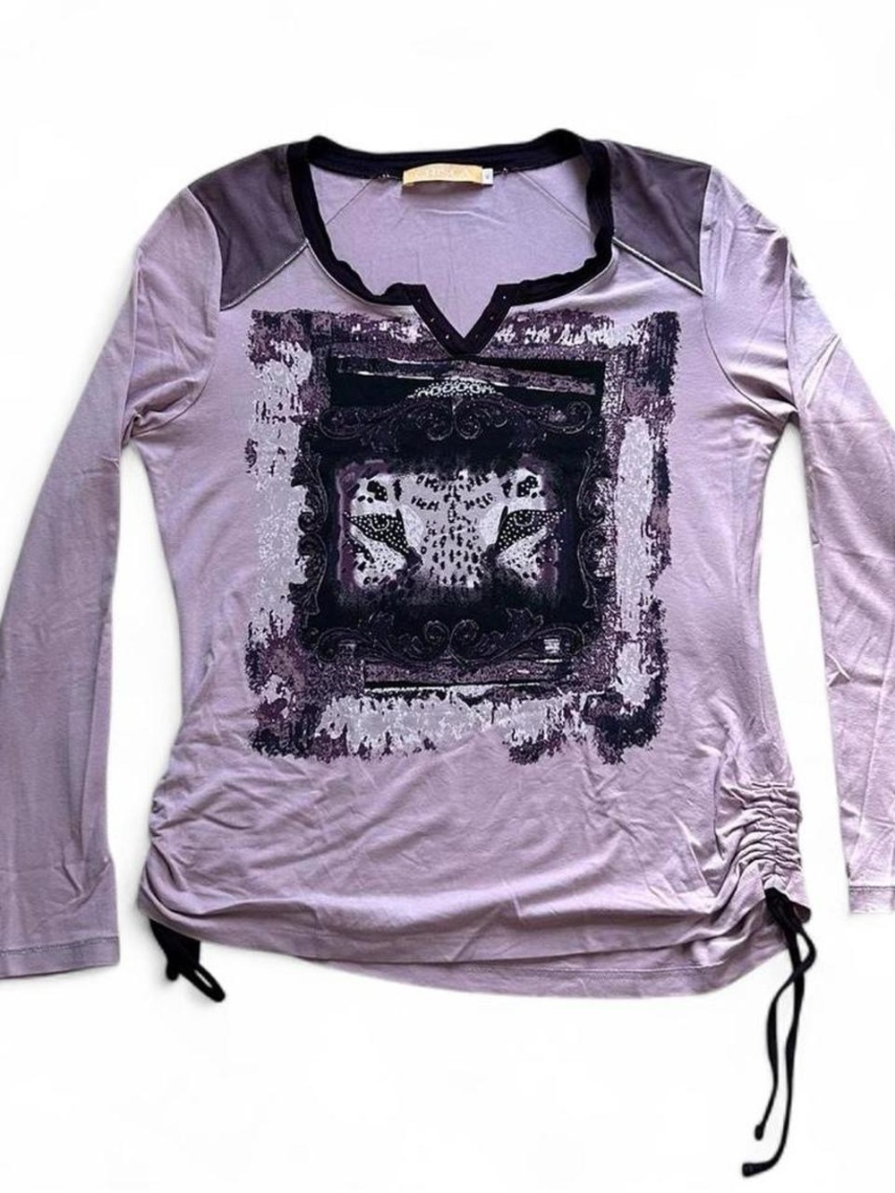 Lilac Long Sleeve Graphic Tee with Drawstring Sides